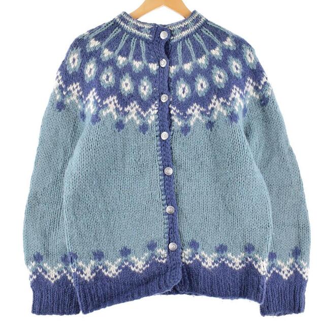 61cm身幅Alva Knit コンチョボタン ノルディック ウールニットカーディガン レディースM /eaa298226