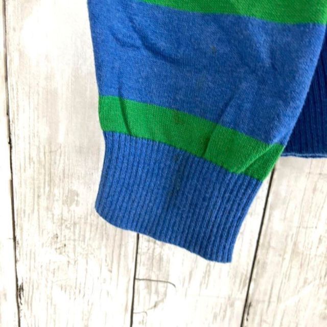 TOMMY HILFIGER(トミーヒルフィガー)のトミーヒルフィガー　Vネック刺繍ロゴコットンボーダーニットセーター　サイズL青緑 メンズのトップス(ニット/セーター)の商品写真