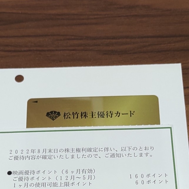 松竹 株主 優待 カード 返送不要 200ポイント - その他