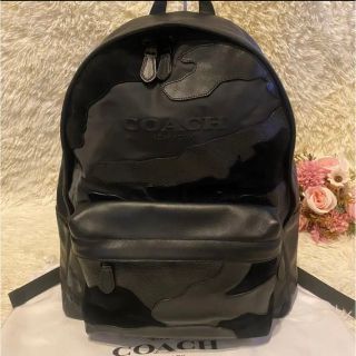 シルバー金具 美品 コーチ リュック カモフラ 黒 パッチワーク 大容量