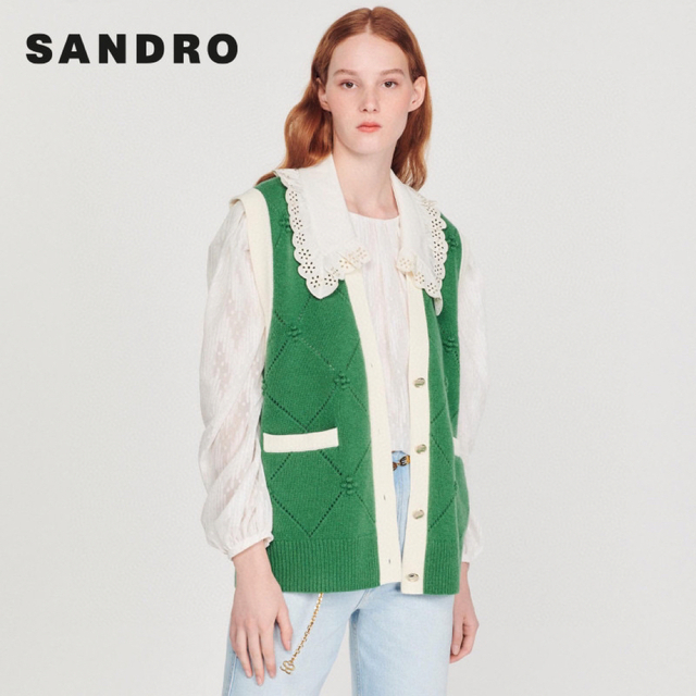 ❤️Sandro22 新作新品　グリーン　ニット　ベスト　上品