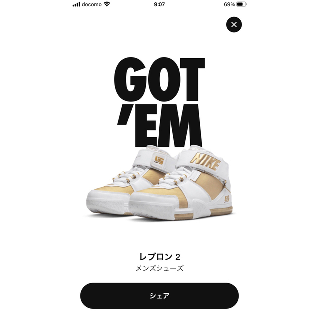 NIKE(ナイキ)のレブロン2 Metallic Gold and White メンズの靴/シューズ(スニーカー)の商品写真