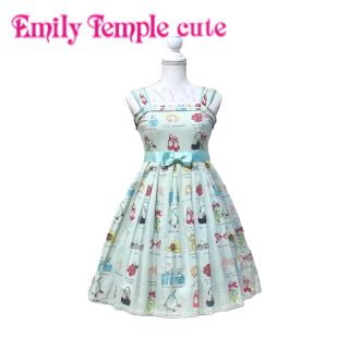 エミリーテンプルキュート(Emily Temple cute)のガーリーオリジナルプリントコスメ柄ワンピースミントブルーe(ひざ丈ワンピース)