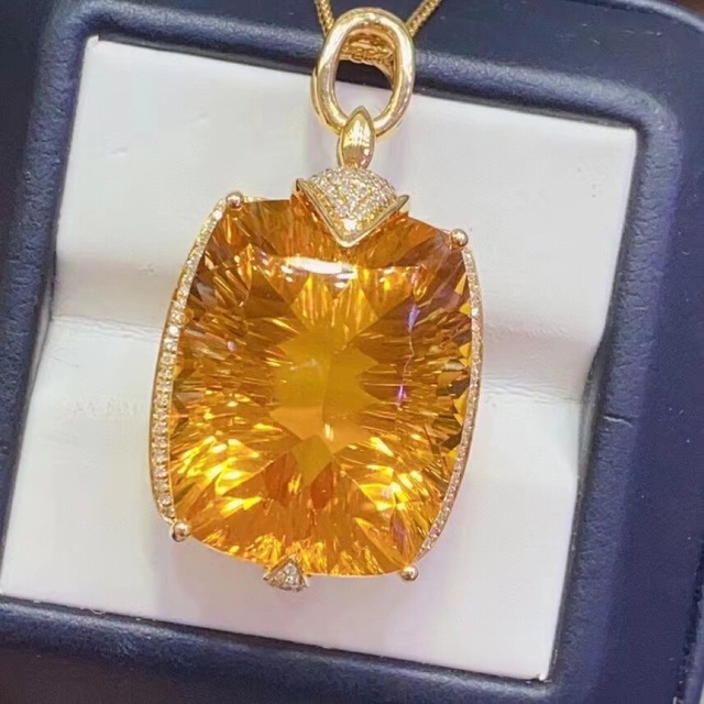 ⭐天然 シトリン ダイヤ ペンダントトップ k18 33.8ct