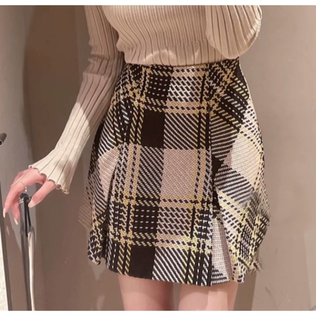 レディース チェック柄 プリーツ ミニスカート S ベージュ レディースのスカート(ミニスカート)の商品写真