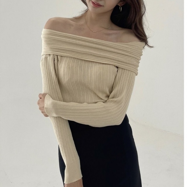 lovan elegant off shoulder knit "ivory"