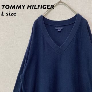 トミーヒルフィガー(TOMMY HILFIGER)のトミーヒルフィガー　ニット　セーター　無地　コットン　男女兼用　ネイビー　L(ニット/セーター)