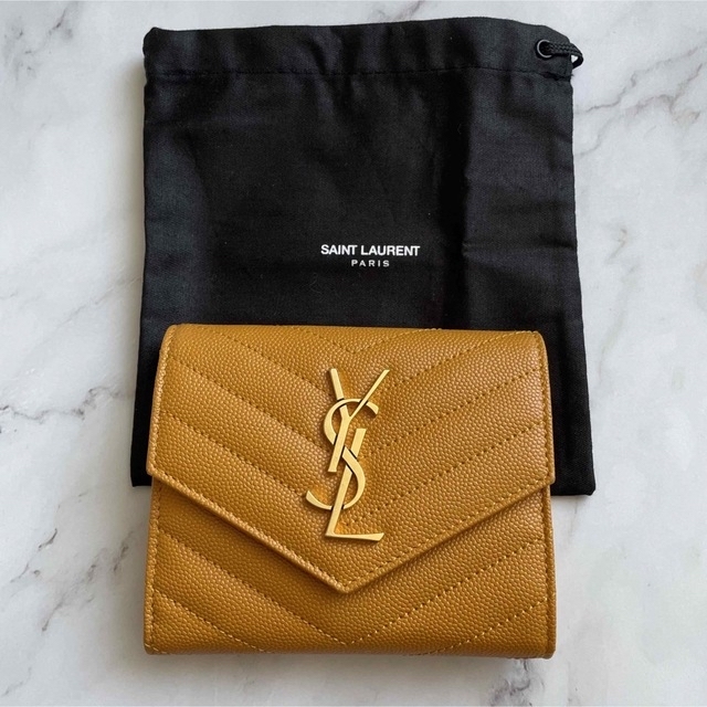 超人気 Saint Laurent 黄色 からしイエロー 匿名配送！◇サンローラン◇折りたたみ財布 財布