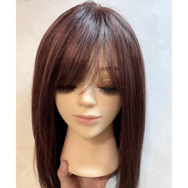 レミー人毛100%シルクスキンI型手植え✨ブラウン セミロング-