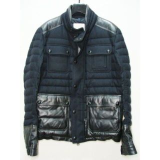 モンクレール(MONCLER)のモンクレールBURTONバートン羊皮革シープレザーウール切替ダウンライダースJK(ダウンジャケット)