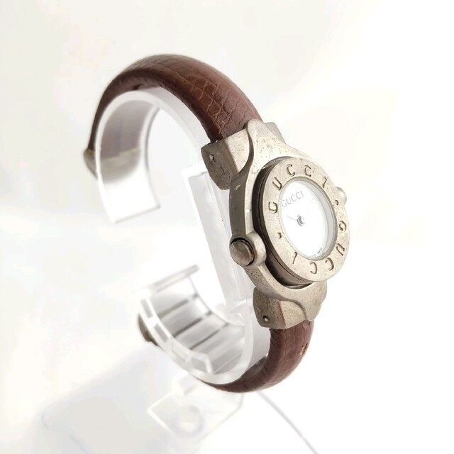 稼働品 グッチ GUCCI 回転式 バングルウォッチ ターンフェイス 腕時計-