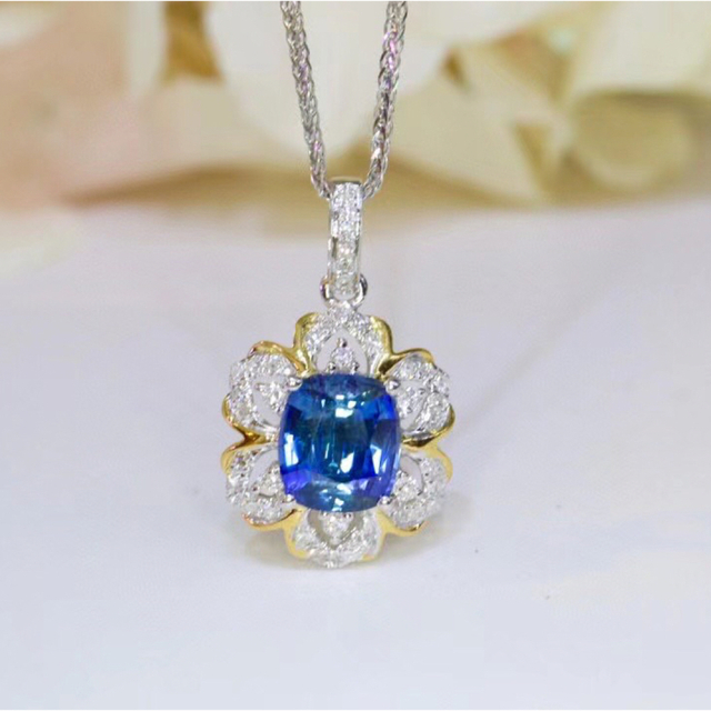 天然 ロイヤルブルーサファイア ダイヤ ペンダントトップ1.66ct f ...