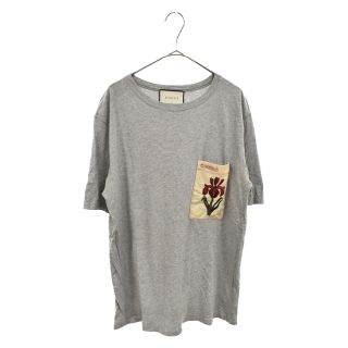 グッチ(Gucci)のGUCCI グッチ 16SS T-shirt Pocket Flower Embroidered フラワー刺繍胸ポケット付きダメージ半袖Tシャツ グレー 408843(Tシャツ/カットソー(半袖/袖なし))