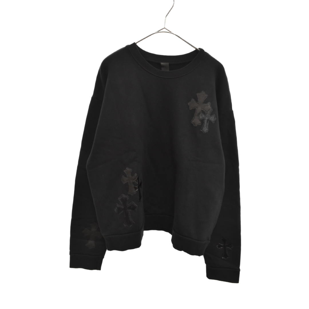 CHROME HEARTS クロムハーツ 22SS GRP Y NOT Crewneck Sweat ワイノット クルーネック スウェットトレーナー ハラコ パテント ラムレザー クロスパッチ ブラック