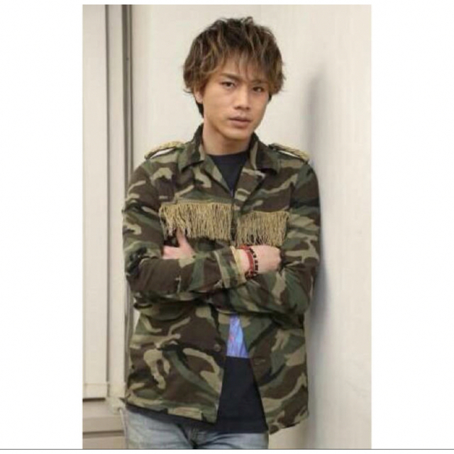15SS サンローランパリ フリンジ 迷彩 ミリタリージャケット 46