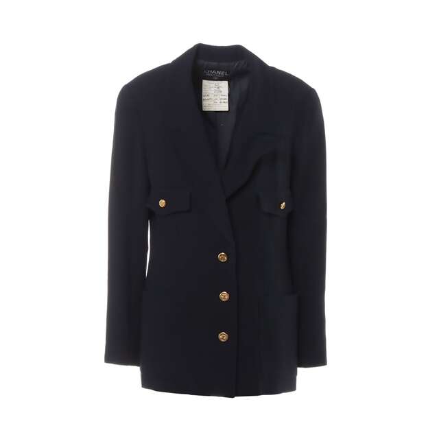 CHANEL - シャネル ココボタン ウール×キュプラ 42 ネイビー レディース その他