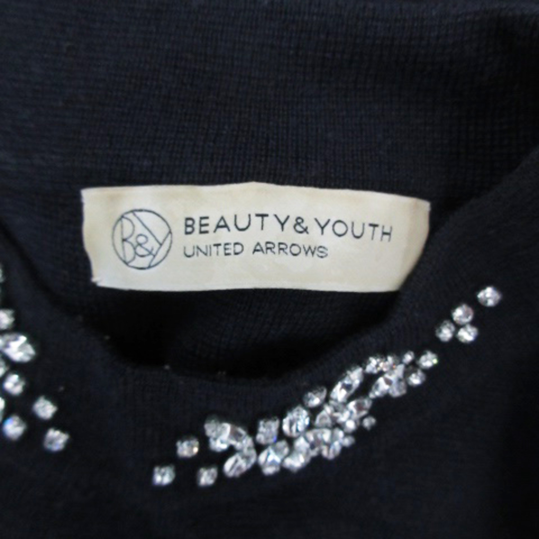 BEAUTY&YOUTH UNITED ARROWS(ビューティアンドユースユナイテッドアローズ)のB&Y ユナイテッドアローズ ニット カットソー 長袖 ビジュー ウール 黒 レディースのトップス(ニット/セーター)の商品写真