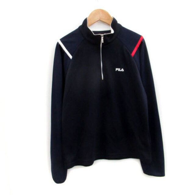 FILA(フィラ)のフィラ カットソー 長袖 ハーフジップ ロゴ メッシュ L ネイビー 紺 レディースのトップス(カットソー(長袖/七分))の商品写真