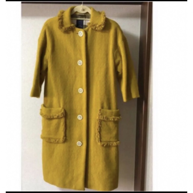 魅力的な mina ミナペルホネン新品同様マスタードフリンジコートアンゴラ100%黄色ロングコート - perhonen ロングコート