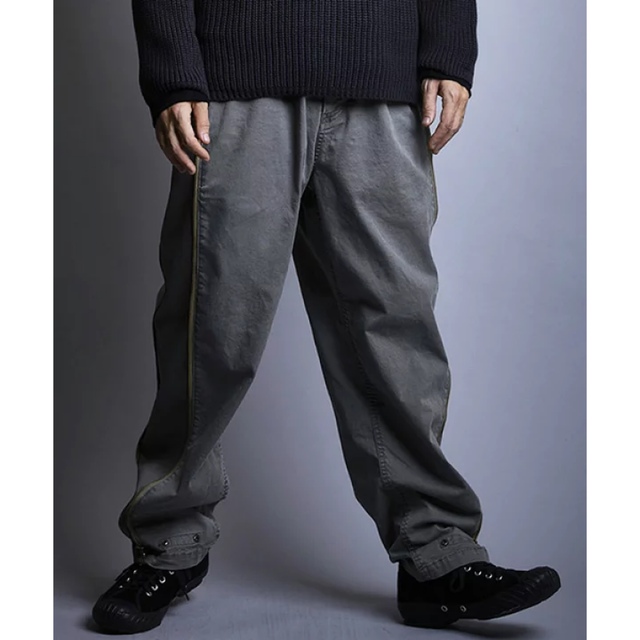 綿95％ポリウレタン5％カラーEGO TRIPPING/FAKE LINE ZIP TROUSERS blk