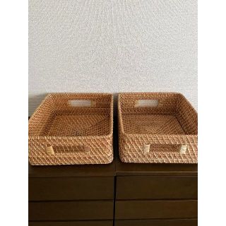 ムジルシリョウヒン(MUJI (無印良品))の重なるラタン角型バスケット・中 × 2個SET(リビング収納)