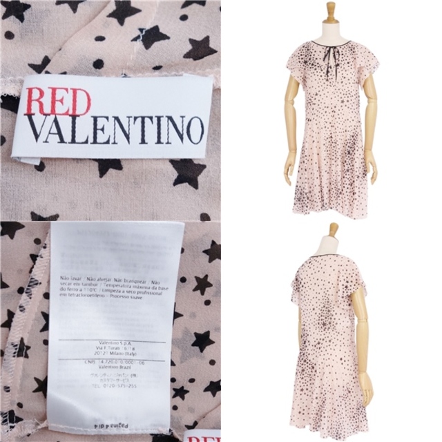 VALENTINO(ヴァレンティノ)の美品 レッドヴァレンティノ RED VALENTINO ワンピース ドレス ノースリーブ シースルー リボン シルク トップス レディース 38(M相当) ベージュ/ブラック レディースのワンピース(ひざ丈ワンピース)の商品写真