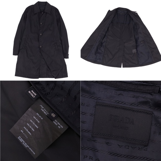 美品 プラダ PRADA コート ナイロン ステンカラーコート バルマカーンコート メンズ アウター 46(S相当) ブラック