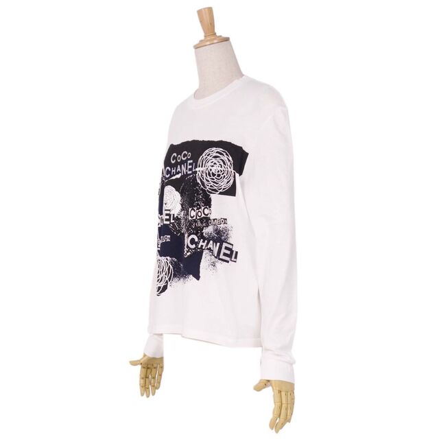 極美品 シャネル CHANEL Tシャツ 20P カットソー ココマーク カメリア P63300 プリント スパンコール イタリア製 S ホワイト