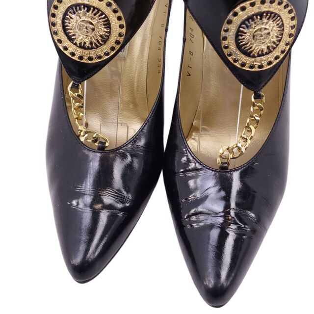 Vintage ジャンニヴェルサーチ GIANNI VERSACE パンプス メデューサ チェーン エナメルレザー ヒール シューズ 靴 レディース  35 1/2(22.5cm相当) ブラック