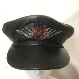 HARLEY-DAVIDSON ハーレーダビッドソン 70～80s レザー ワークキャップ ブラック 黒 ONE SIZE アメカジ  ヴィンテージ【メンズ】