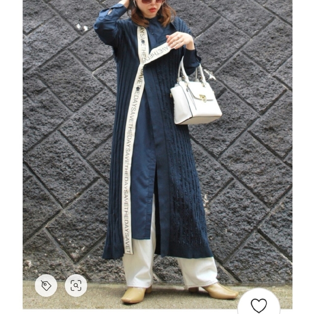Eimee Law ニット ロングベスト ジレ ネイビー ロゴ Eimee Law ニット ロングベスト ジレ ネイビー ロゴ