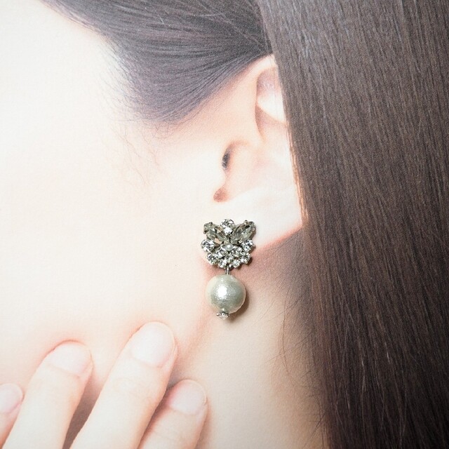 残り1点❤️シルバー》10mmコットンパールのマーキスbijouピアス メンズのアクセサリー(ピアス(両耳用))の商品写真