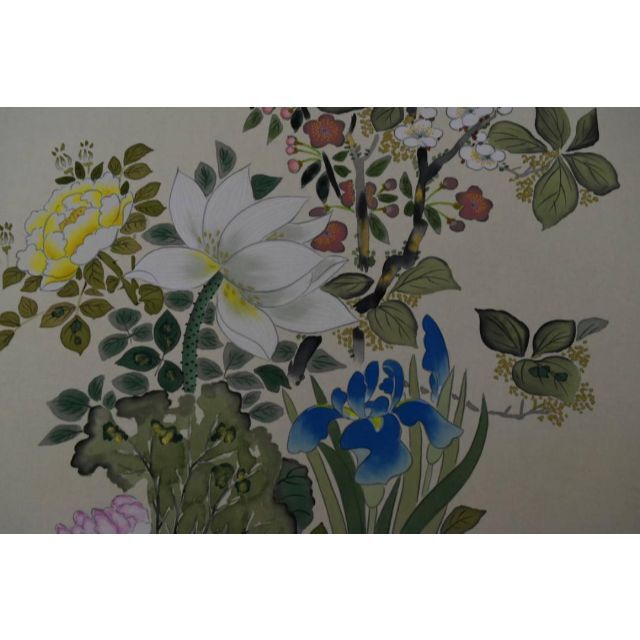 真作】川口栖香/名花十二客図/四季花図/掛軸☆宝船☆AA-283 真作】川口栖香/名花十二客図/四季花図/掛軸☆宝船☆AA-283