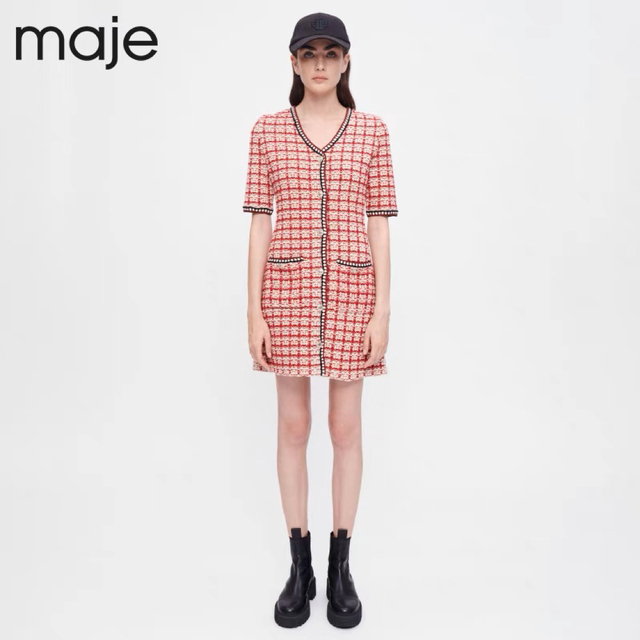 レディース❤️maje2022新作　新品   赤　柄　ニットワンピース　綺麗上品