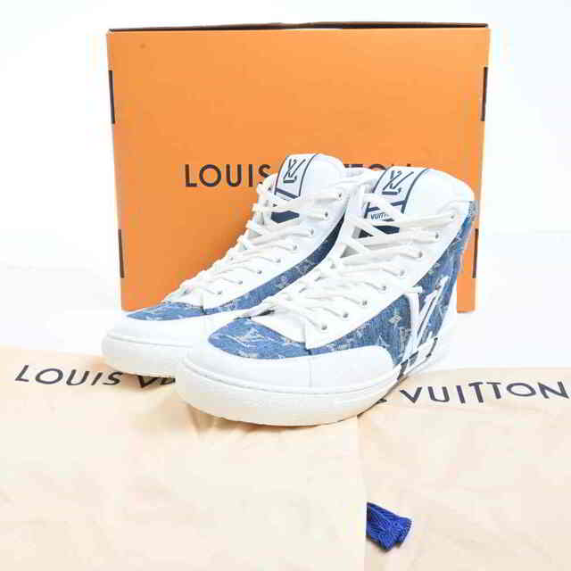 【中古】 LOUIS VUITTON ルイヴィトン モノグラム デニム チャーリー ライン ハイカットスニーカー ブルー/ホワイト by