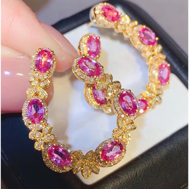 天然 ピンク サファイア ダイヤモンド ピアス4.2ct k18 ¥ 139930円