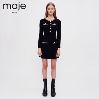 マージュ(maje)のsale❤️maje2022新作　新品   黒、白ニットワンピース　2色綺麗上品(ひざ丈ワンピース)