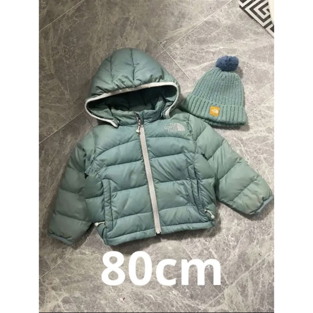 THE NORTH FACE(ザノースフェイス)のノースフェイス　ダウン　80cm ニット帽セット キッズ/ベビー/マタニティのベビー服(~85cm)(ジャケット/コート)の商品写真