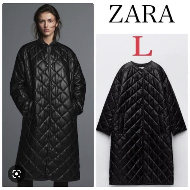 ZARA フェイクレザー　ロング　パフ　ジャケットロングコート