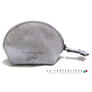 LA CARTABLIEREフランス製きらきらスエード　半円ポーチ#Sグレー(ポーチ)