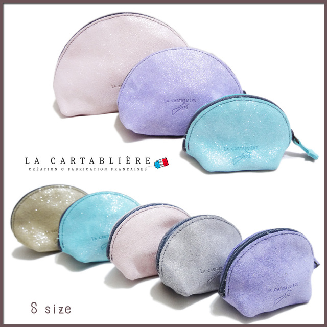 LA CARTABLIEREフランス製きらきらスエード　半円ポーチ#Mブルー