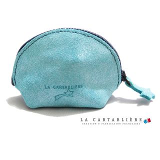 LA CARTABLIEREフランス製きらきらスエード　半円ポーチ#Sブルー(ポーチ)