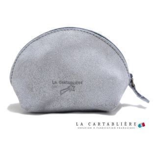 LA CARTABLIEREフランス製きらきらスエード　半円ポーチ#Mグレー(ポーチ)