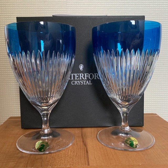 ウォーターフォード ブルー 青 ワイングラス ペア 2客 クリスタルガラス