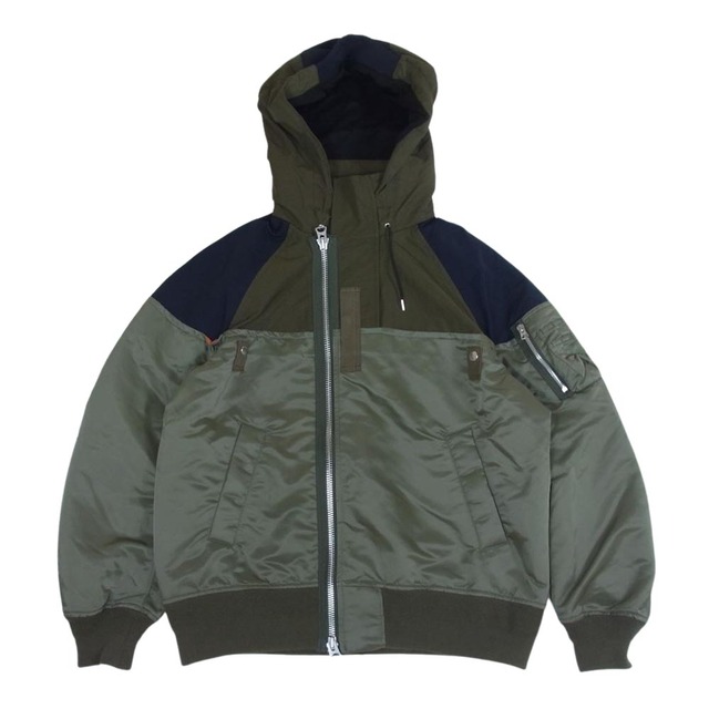 Sacai サカイ ブルゾン 21SS 21-02533M Nylon Twill x Outdoor Blouson ナイロンツイル アウトドア ブルゾン MA-1 ドッキング フーデッド ジャケット カーキ系 3【美品】約61cm裄丈