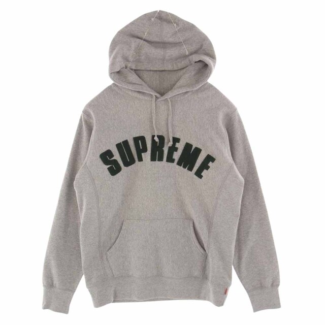 supreme パーカー バック背ロゴ グレーS 紐なし