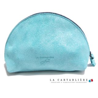 LA CARTABLIEREフランス製きらきらスエード　半円ポーチ#Lブルー(ポーチ)