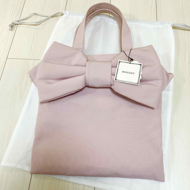 バッグ【美品】muget ミュゲ リボントートバッグ保存袋付き PINK