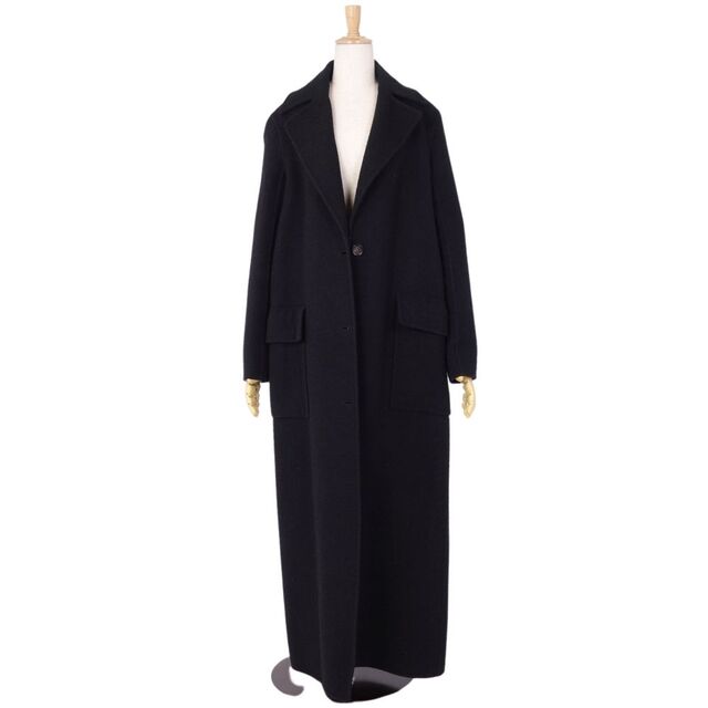 美品 セリーヌ CELINE コート チェスターコート ダブルフェイス ロングコート ウール 無地 アウター レディース フランス製 36(S相当) ブラック
