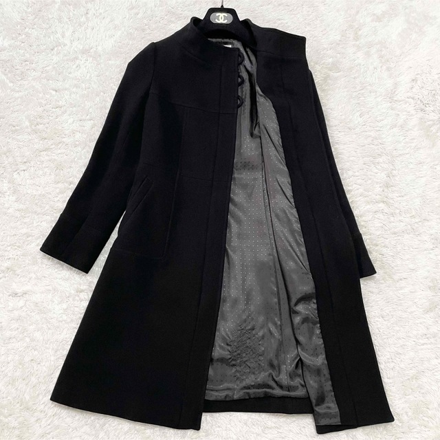kumikyoku（組曲）(クミキョク)の組曲　ロングコート　ウール　ベルト　Aライン　サイズ2  オンワード　ブラック レディースのジャケット/アウター(ロングコート)の商品写真